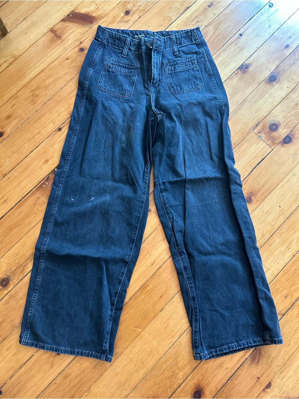 Old navy drapey denim high rise baggy wide leg jeans black 2